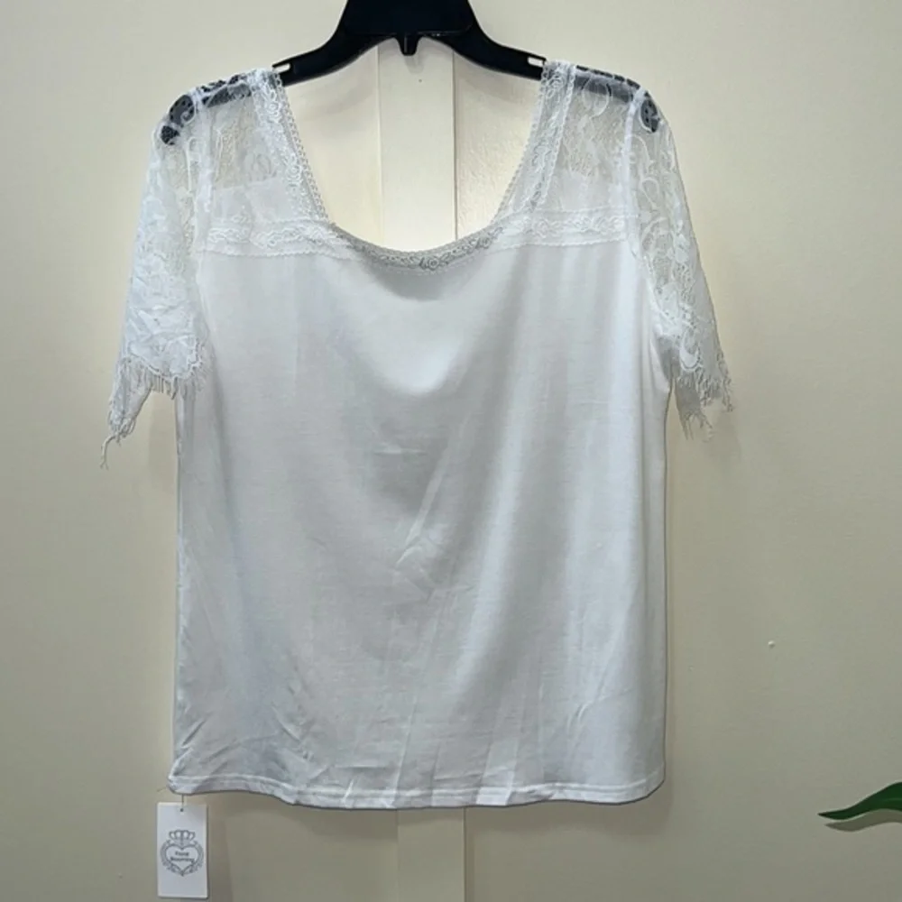 White Lace Sleeve Blouse Women Size Large Boho V Neck Summer Top NWT